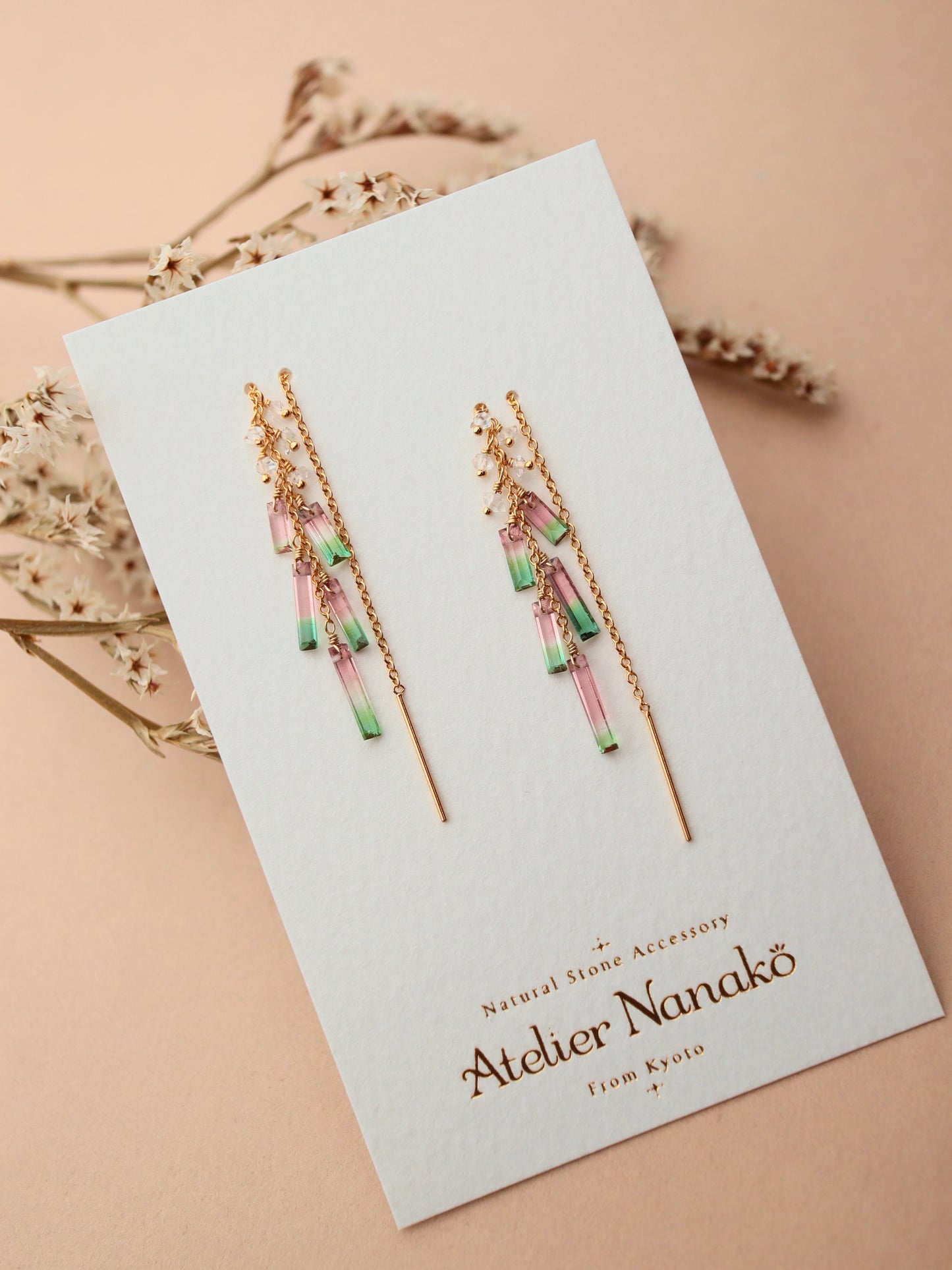 [5-piece type] Watermelon tourmaline American earrings
