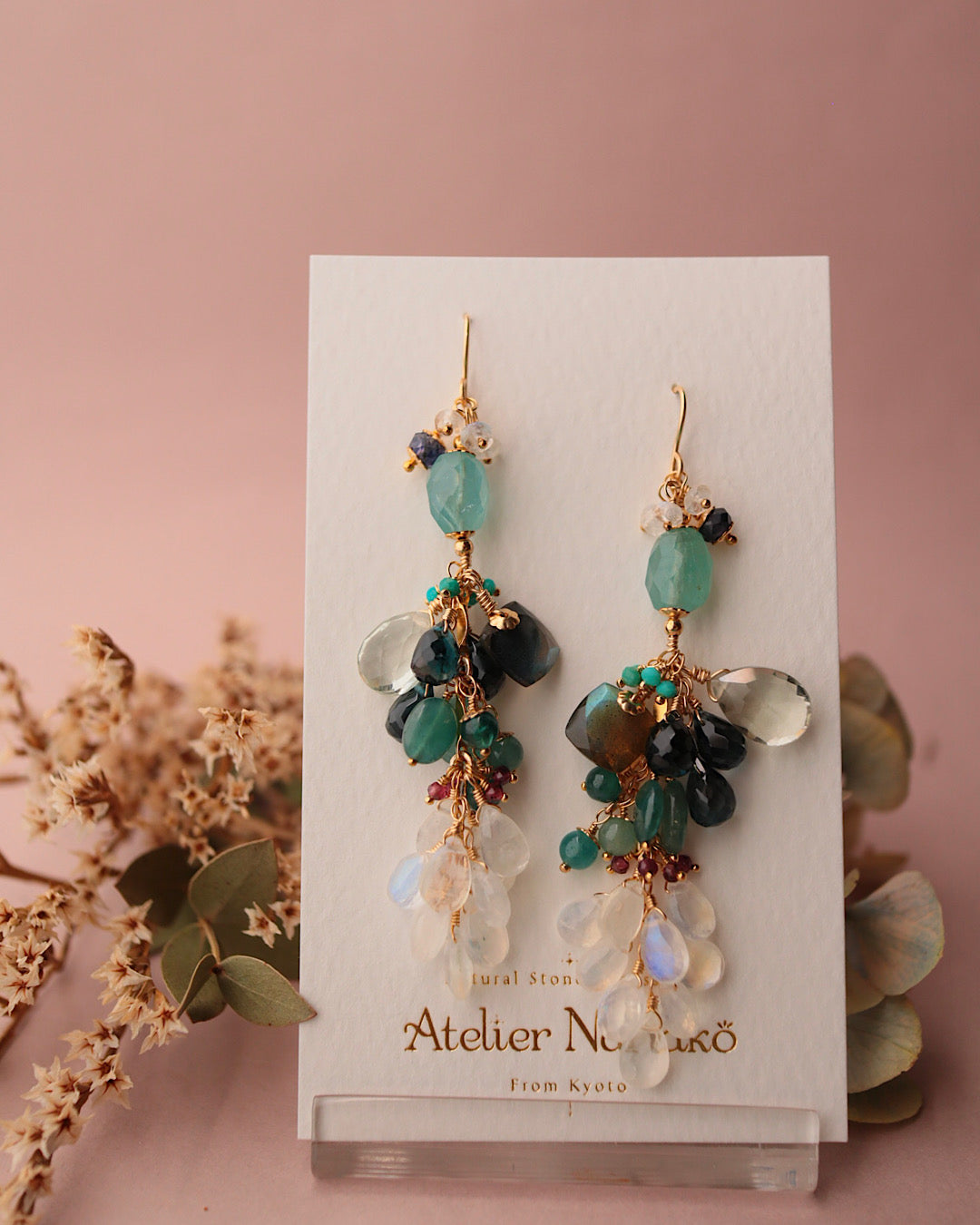 Grandidierite and London Blue Topaz Long Earrings