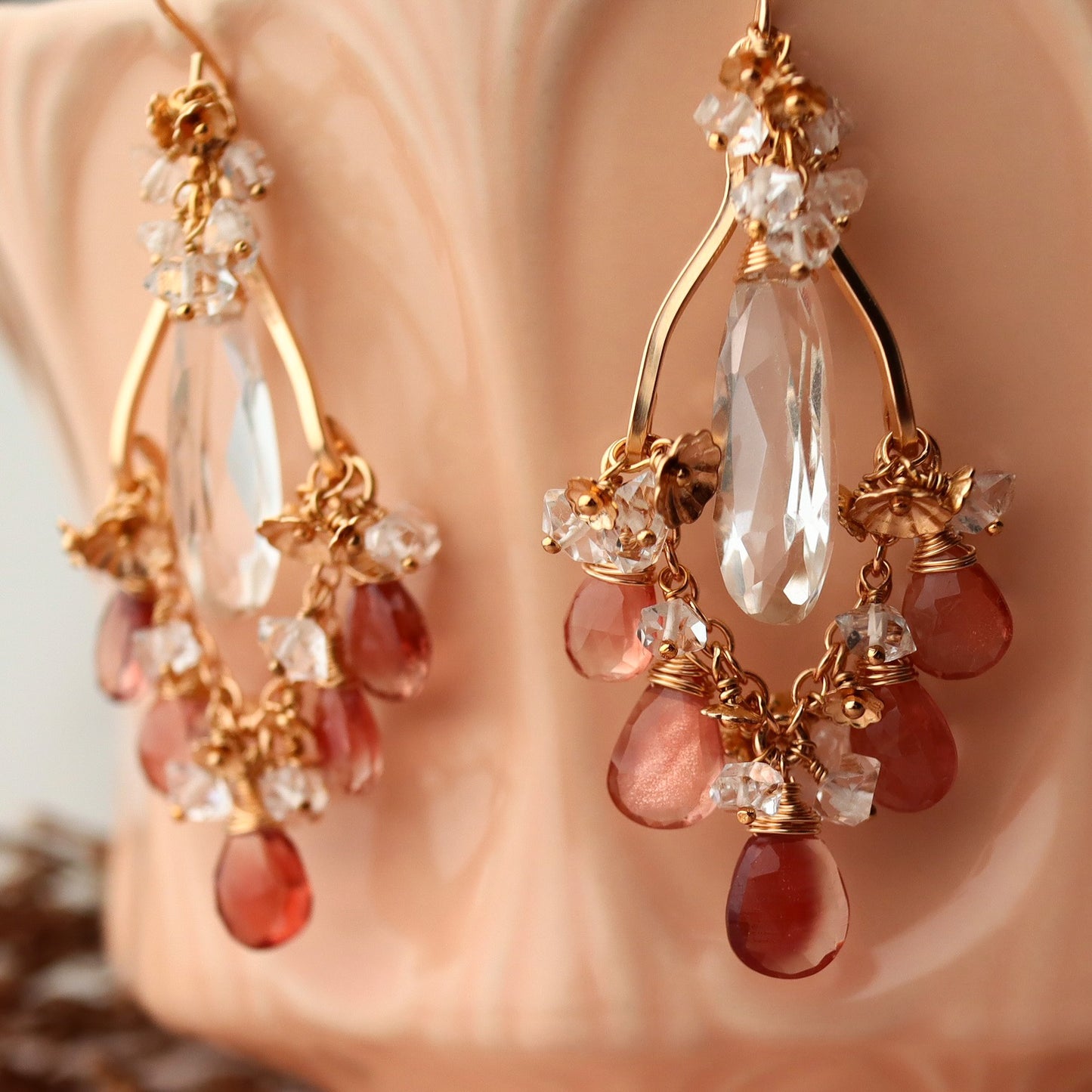 [Red] Oregon sunstone chandelier earrings