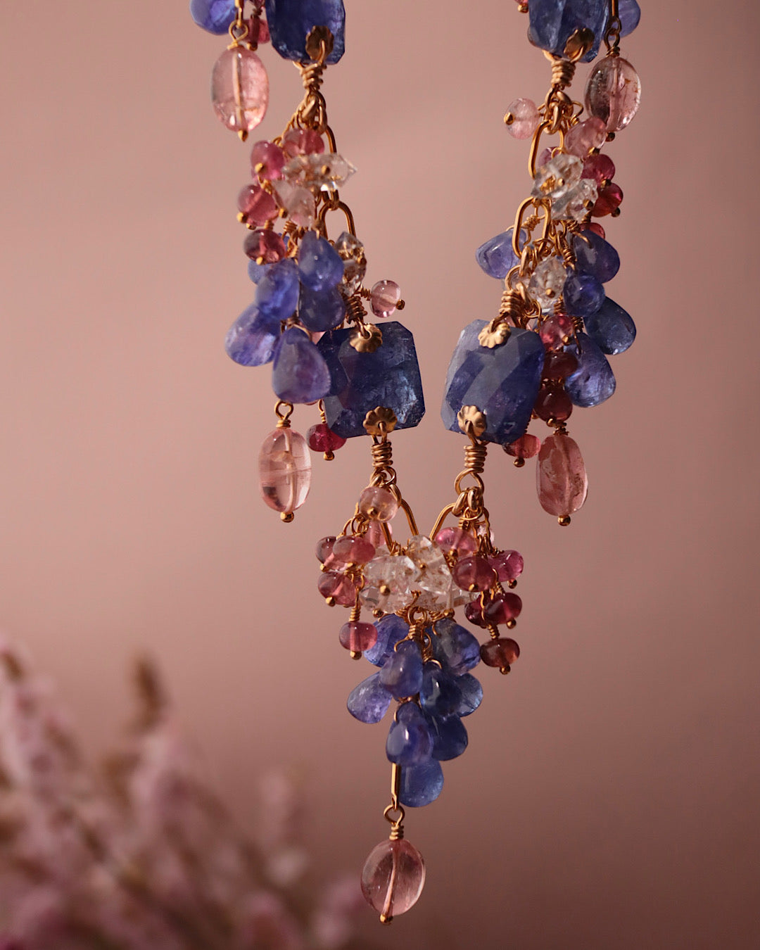 [One-of-a-kind] Tanzanite and Pink Tourmaline Necklace