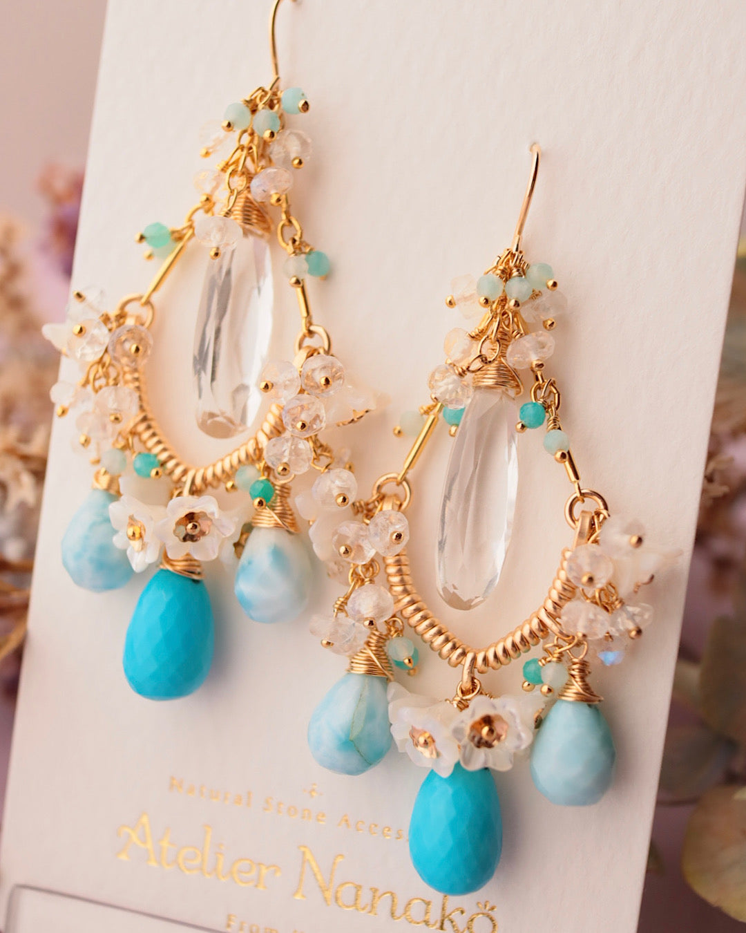 [One-of-a-kind] Turquoise and Larimar Chandelier Earrings