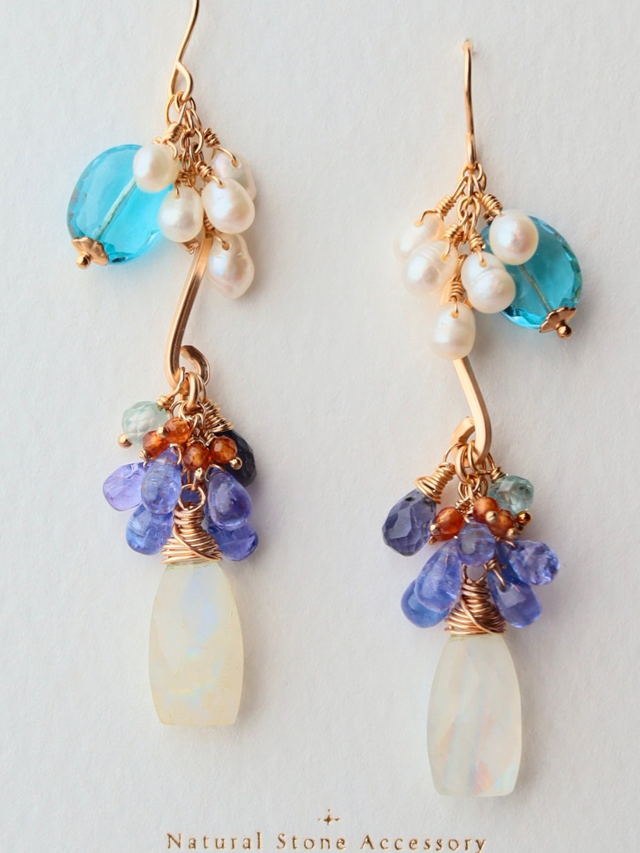 Moonstone and Swiss Blue Topaz Earrings