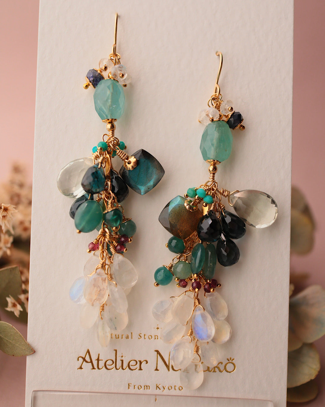 Grandidierite and London Blue Topaz Long Earrings