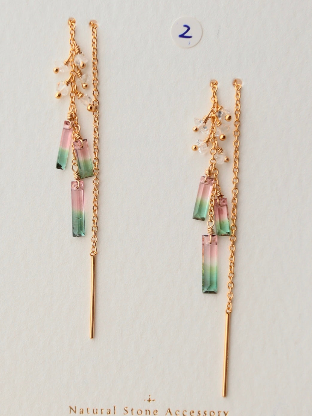 [3-piece type] (2) Watermelon tourmaline American earrings
