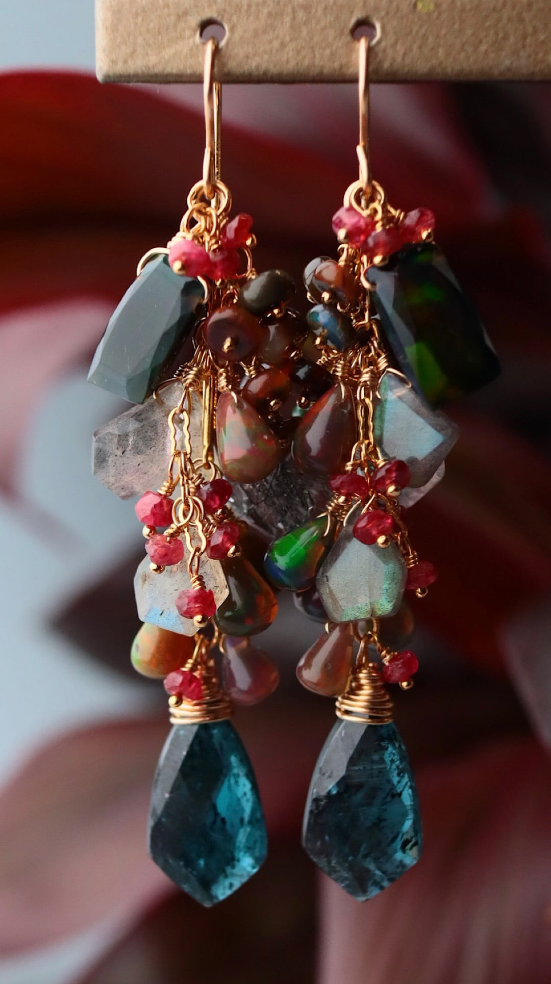 [The Lady with the Black Eyepatch] Black opal and deep blue kyanite long earrings