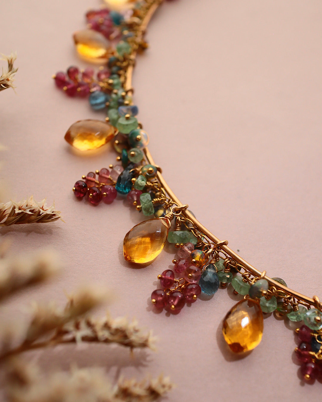 One-of-a-kind [Plants and flowers waiting for spring] Citrine and pink tourmaline necklace