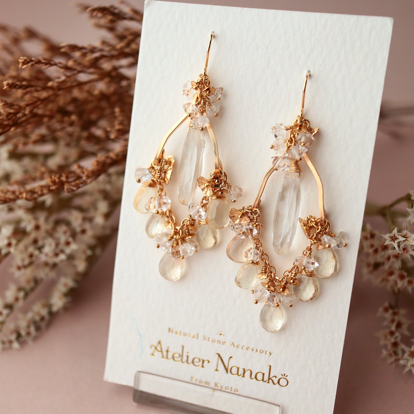 [White] Oregon sunstone chandelier earrings