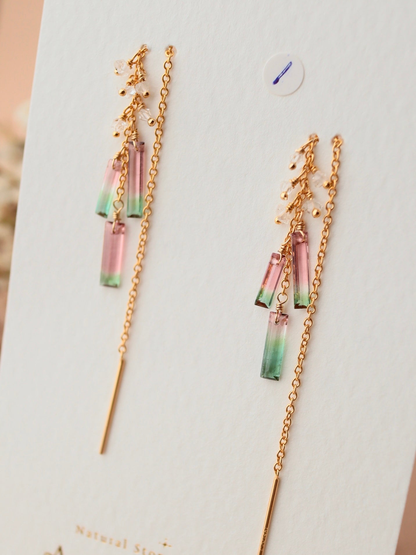 [3-piece type] (1) Watermelon tourmaline American earrings