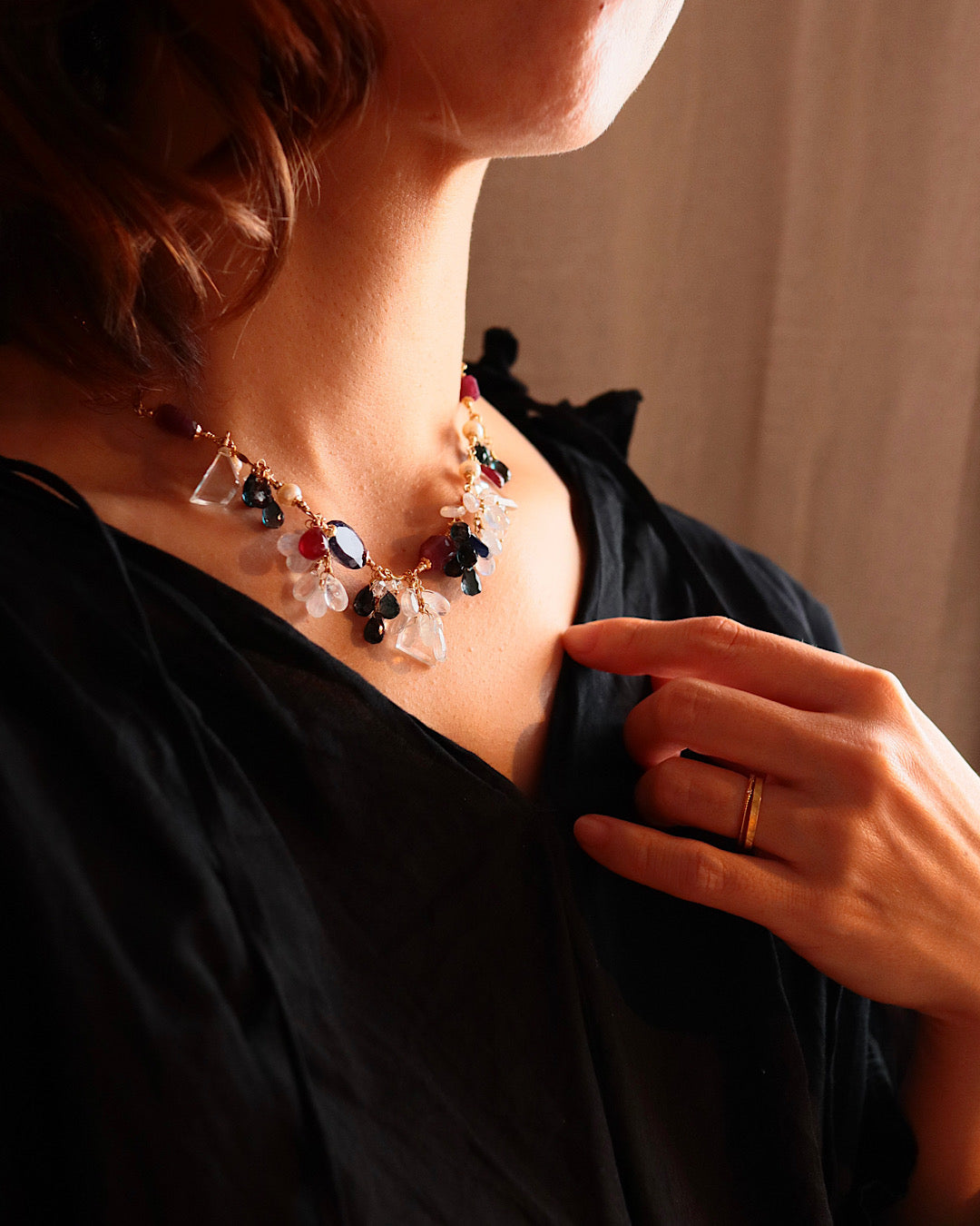 One-of-a-kind [Stories in Red] Ruby and London Blue Topaz Necklace