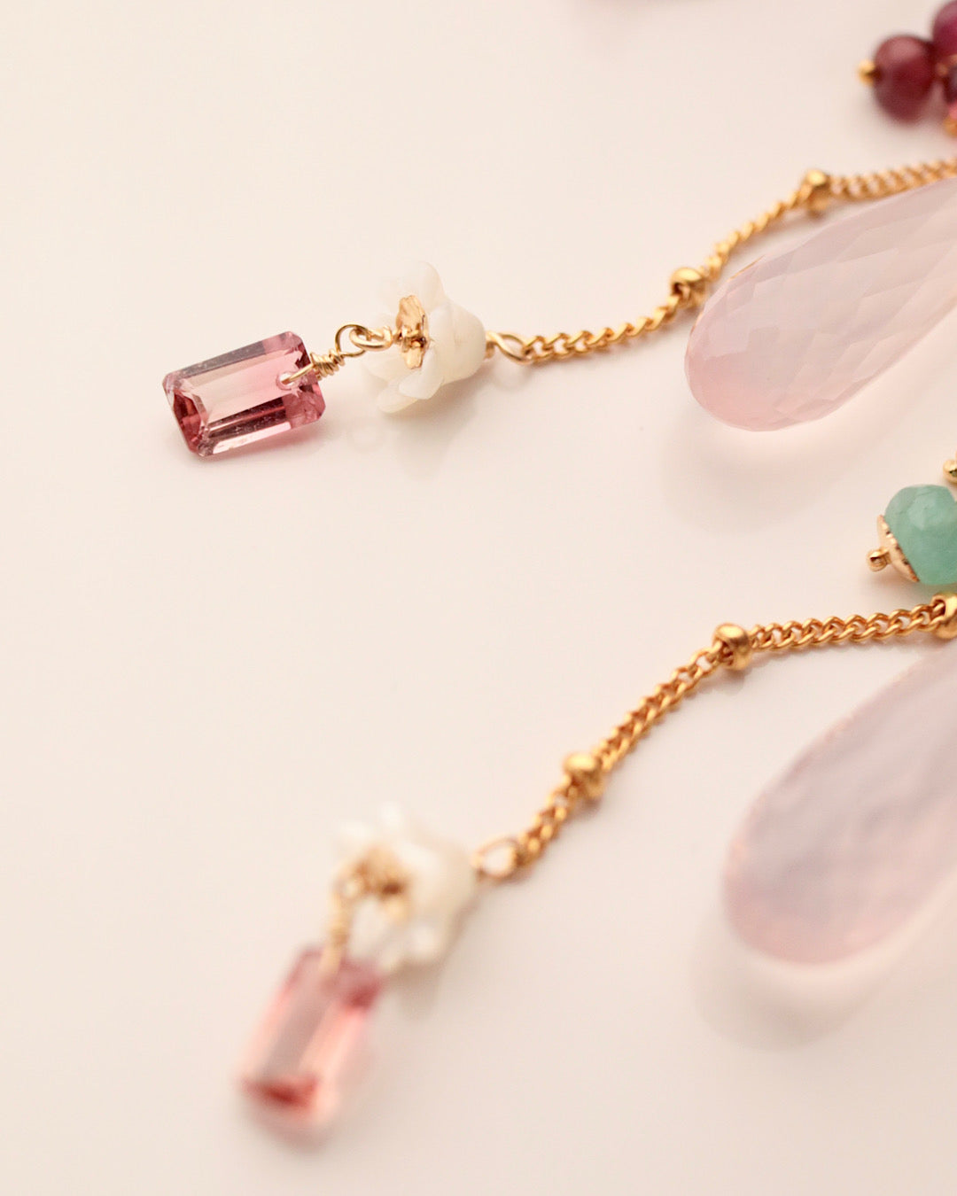 [One-of-a-kind] Pink tourmaline and rose quartz earrings