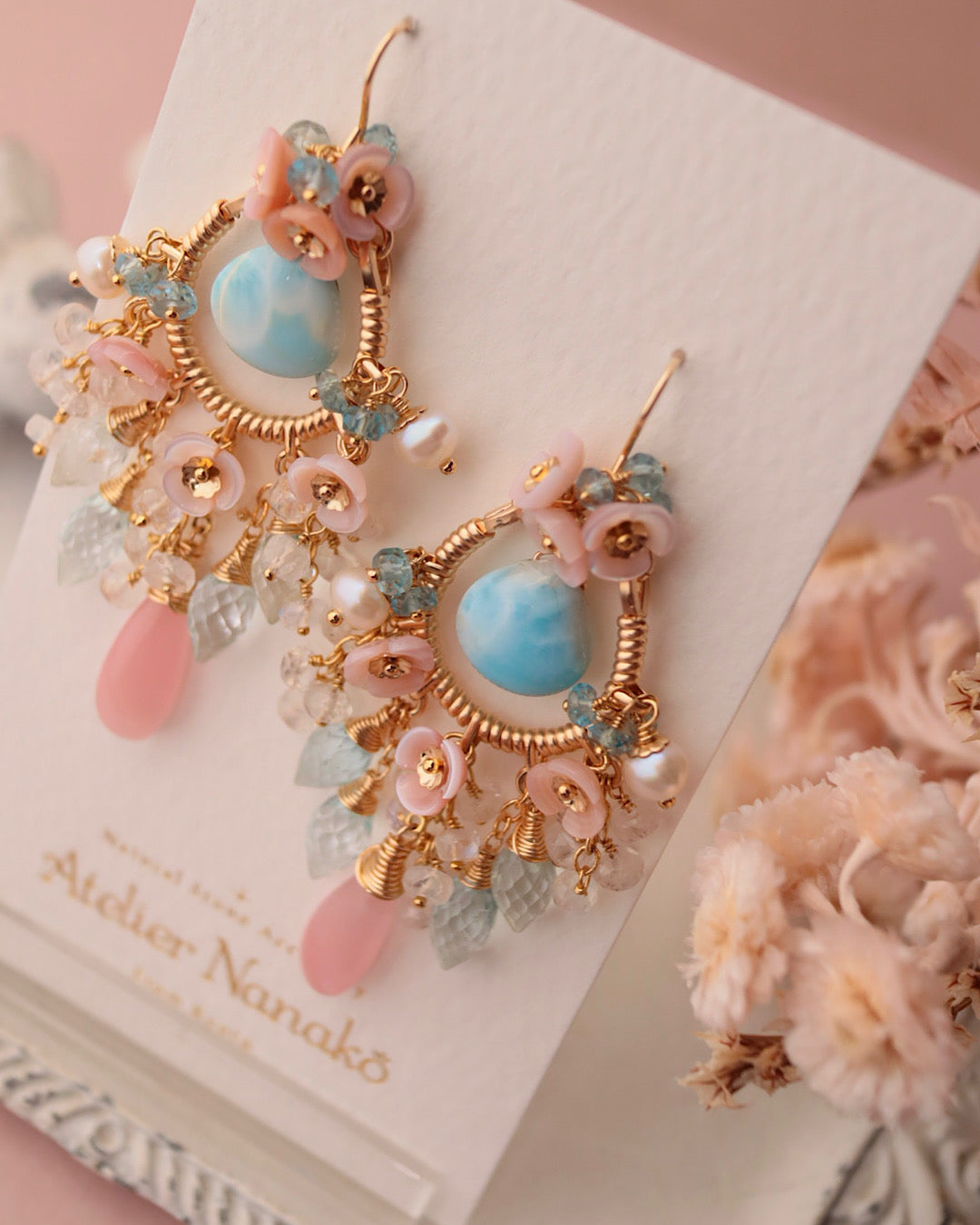 [One-of-a-kind] Larimar Earrings in Romantic Colors
