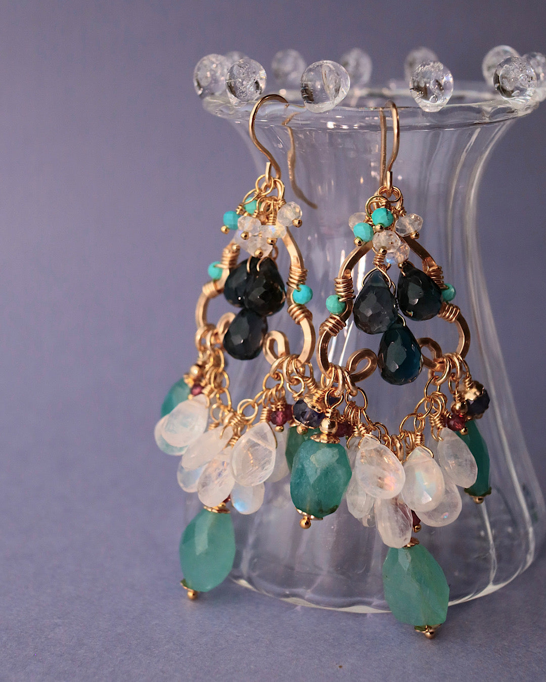 Grandidierite and London Blue Topaz Chandelier Earrings