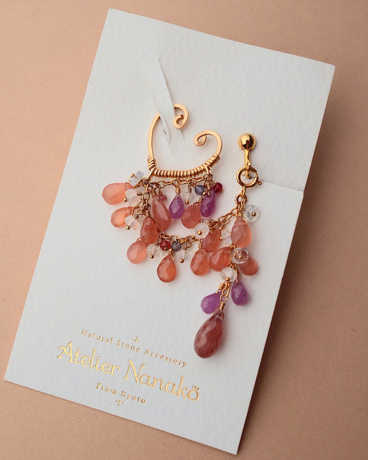 Pink sapphire and Inca rose 3-way ear cuff