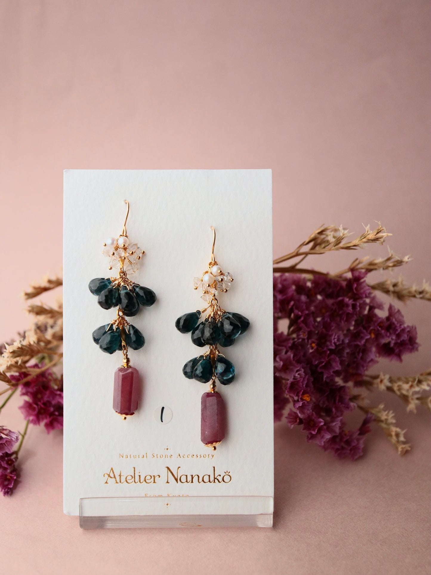 [Stories in Red] Ruby and London Blue Topaz Long Earrings①