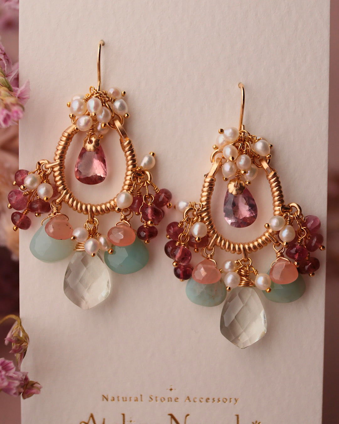 Romantic-Colored Pink Tourmaline Chandelier Earrings