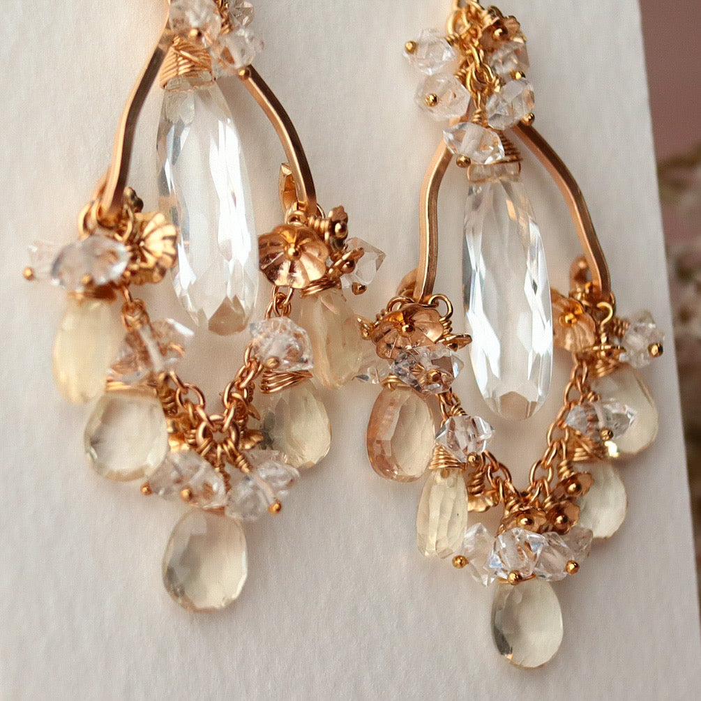 [White] Oregon sunstone chandelier earrings