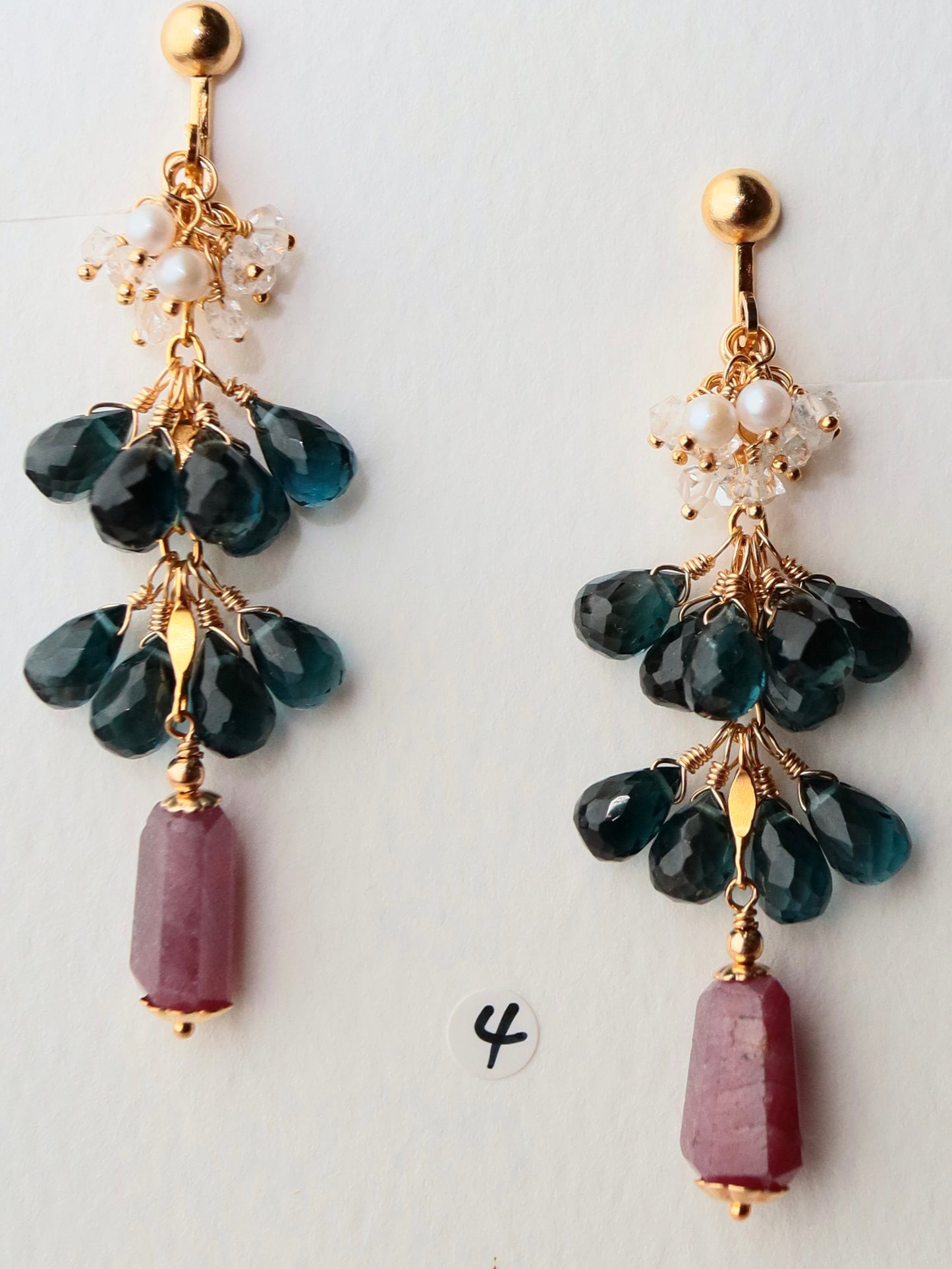 [Stories in Red] Ruby and London Blue Topaz Long Earrings④