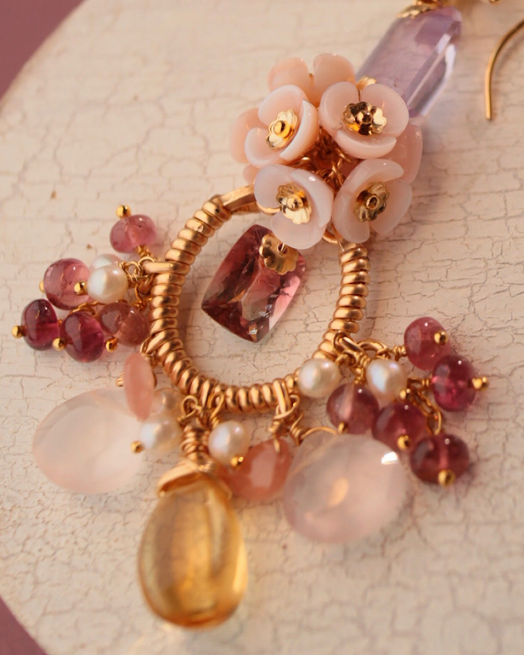 [One-of-a-kind] Bicolor Tourmaline and Citrine Chandelier Earrings