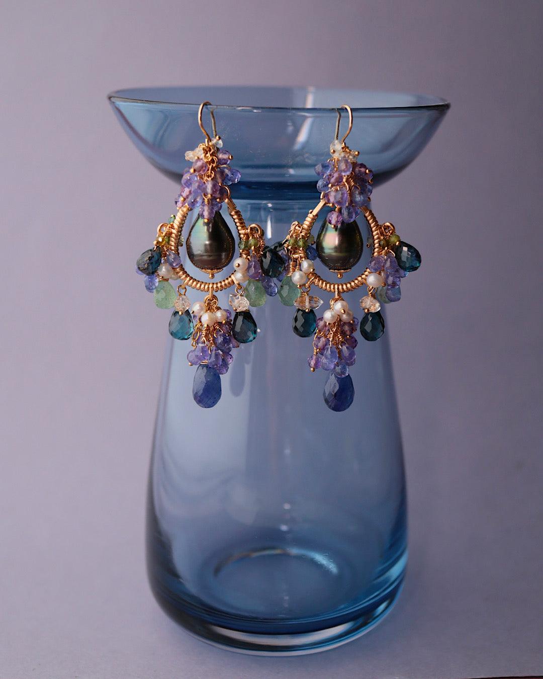 [Water Lilies] Water Lilies at Night — Chandelier Earrings [One-of-a-kind]