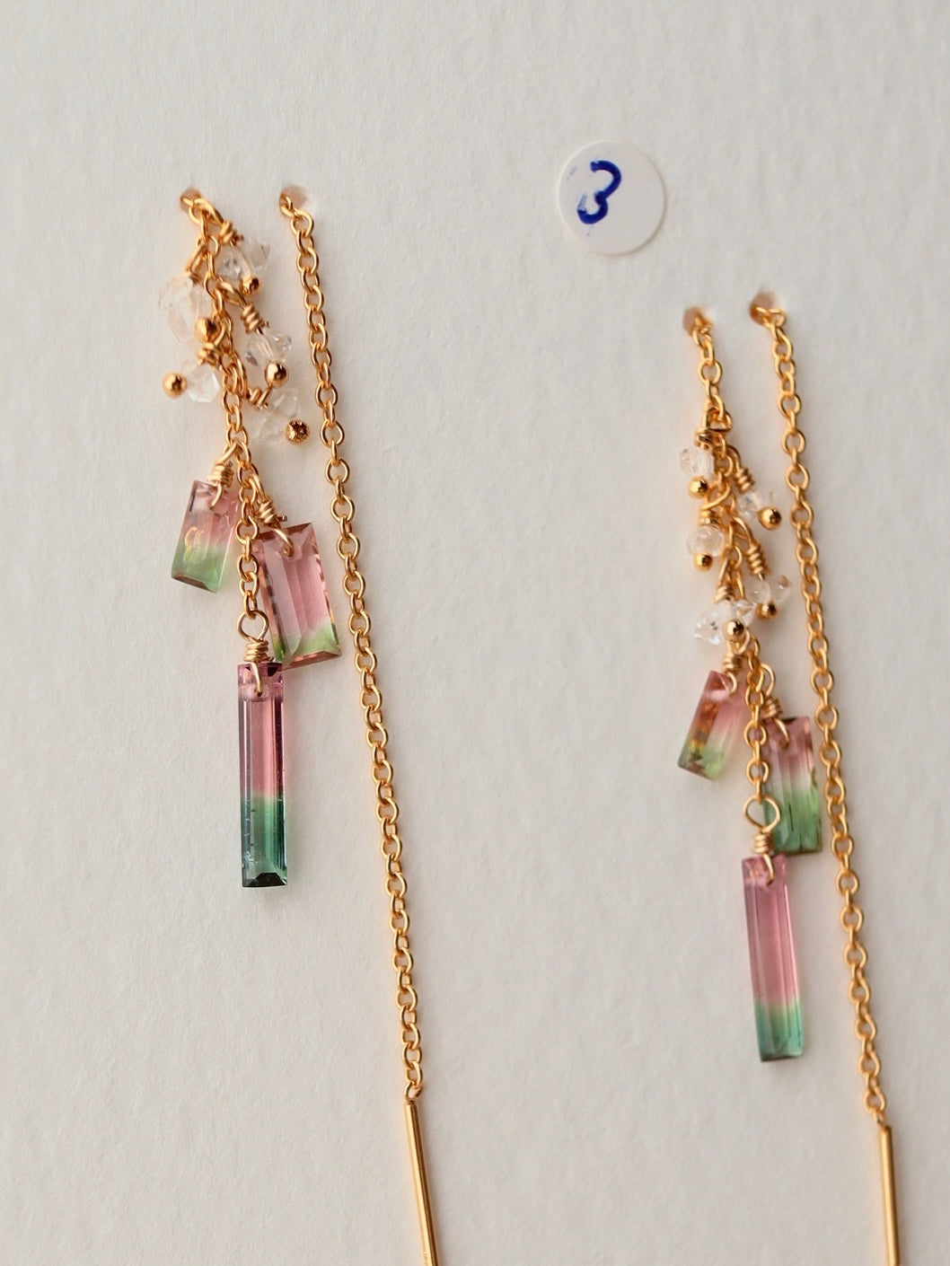 [3-piece type] (3) Watermelon tourmaline American earrings