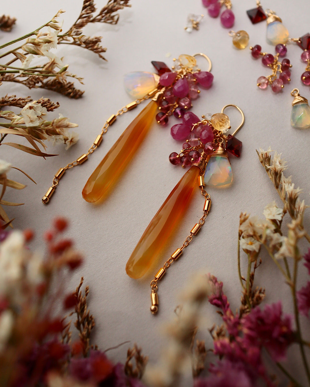 ①Sardonyx long earrings