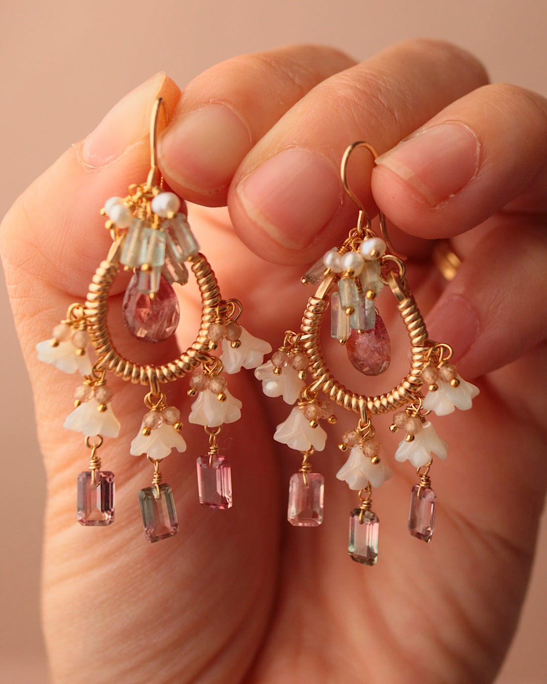 [One-of-a-kind] Bicolor Tourmaline Mini Chandelier Earrings