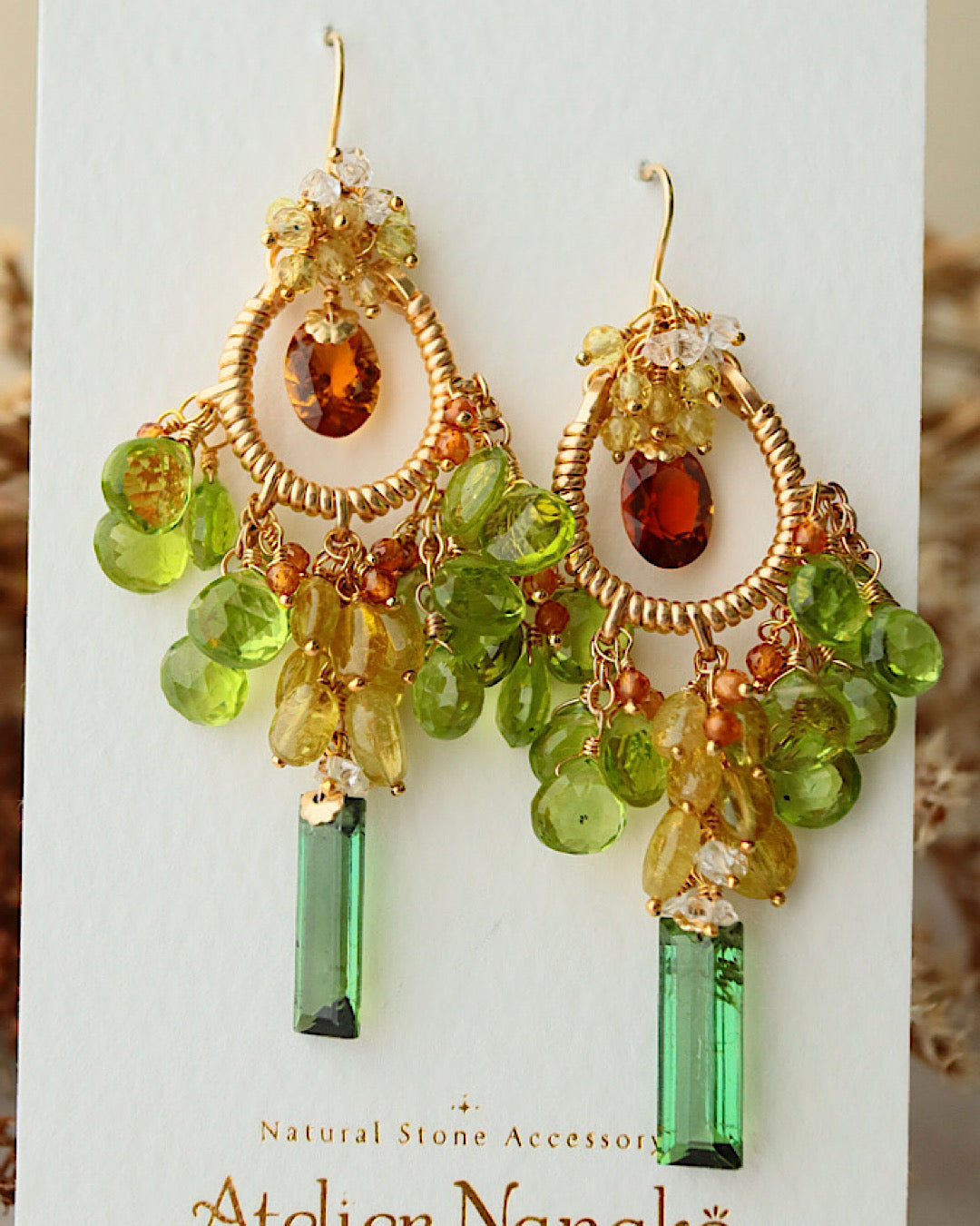 [One-of-a-kind] Tourmaline and Peridot Chandelier Earrings