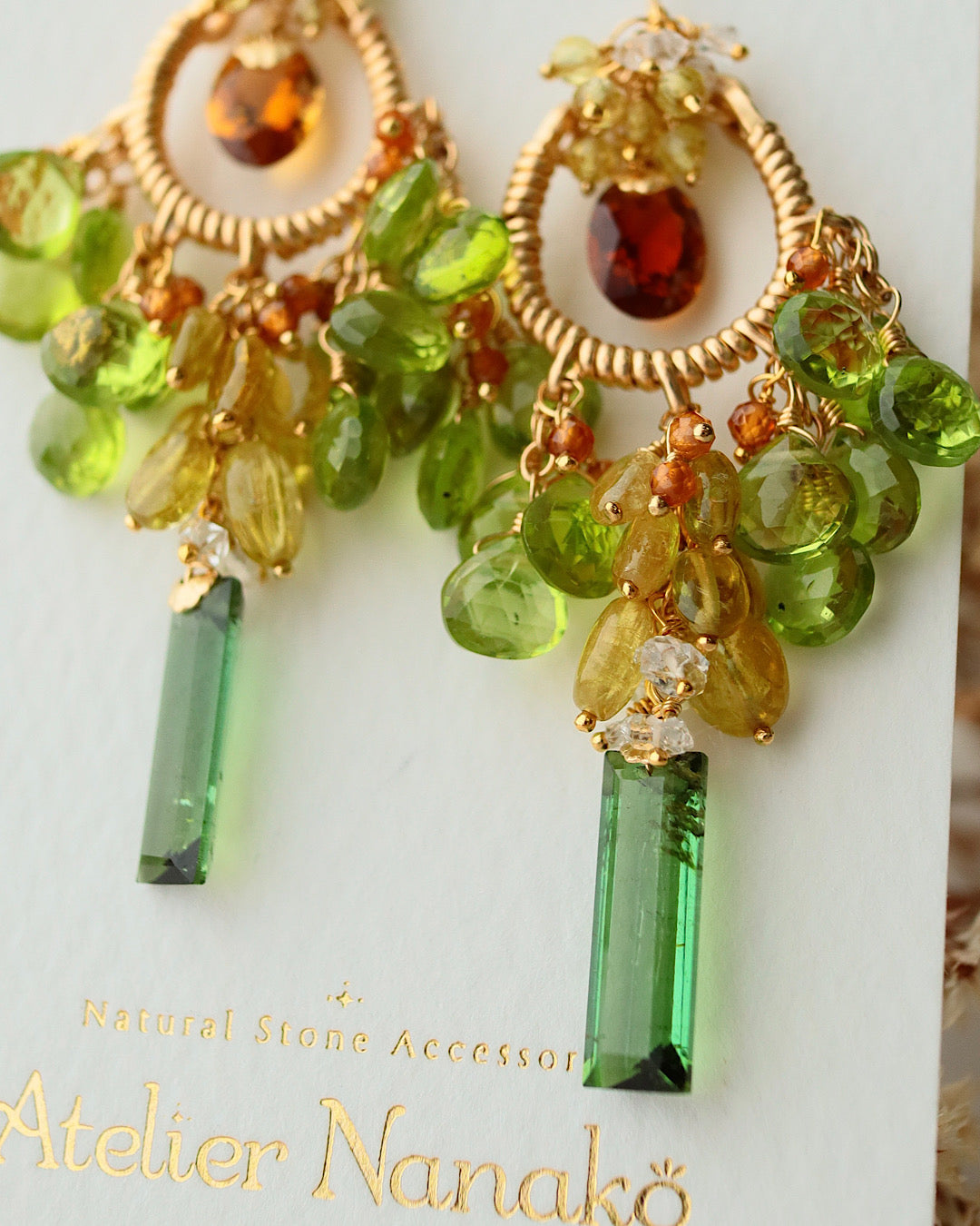 [One-of-a-kind] Tourmaline and Peridot Chandelier Earrings