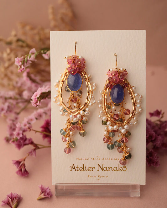 [One-of-a-kind] Tanzanite and tourmaline chandelier earrings