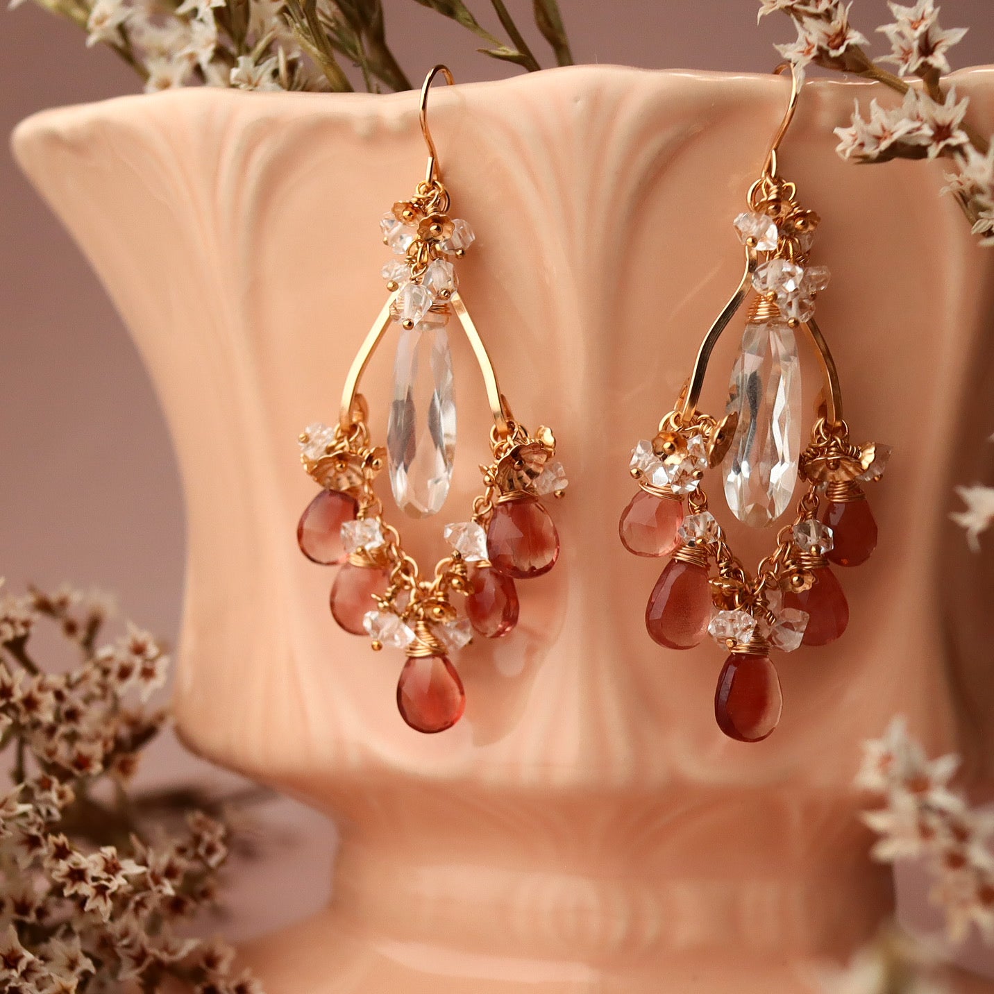 [Red] Oregon sunstone chandelier earrings