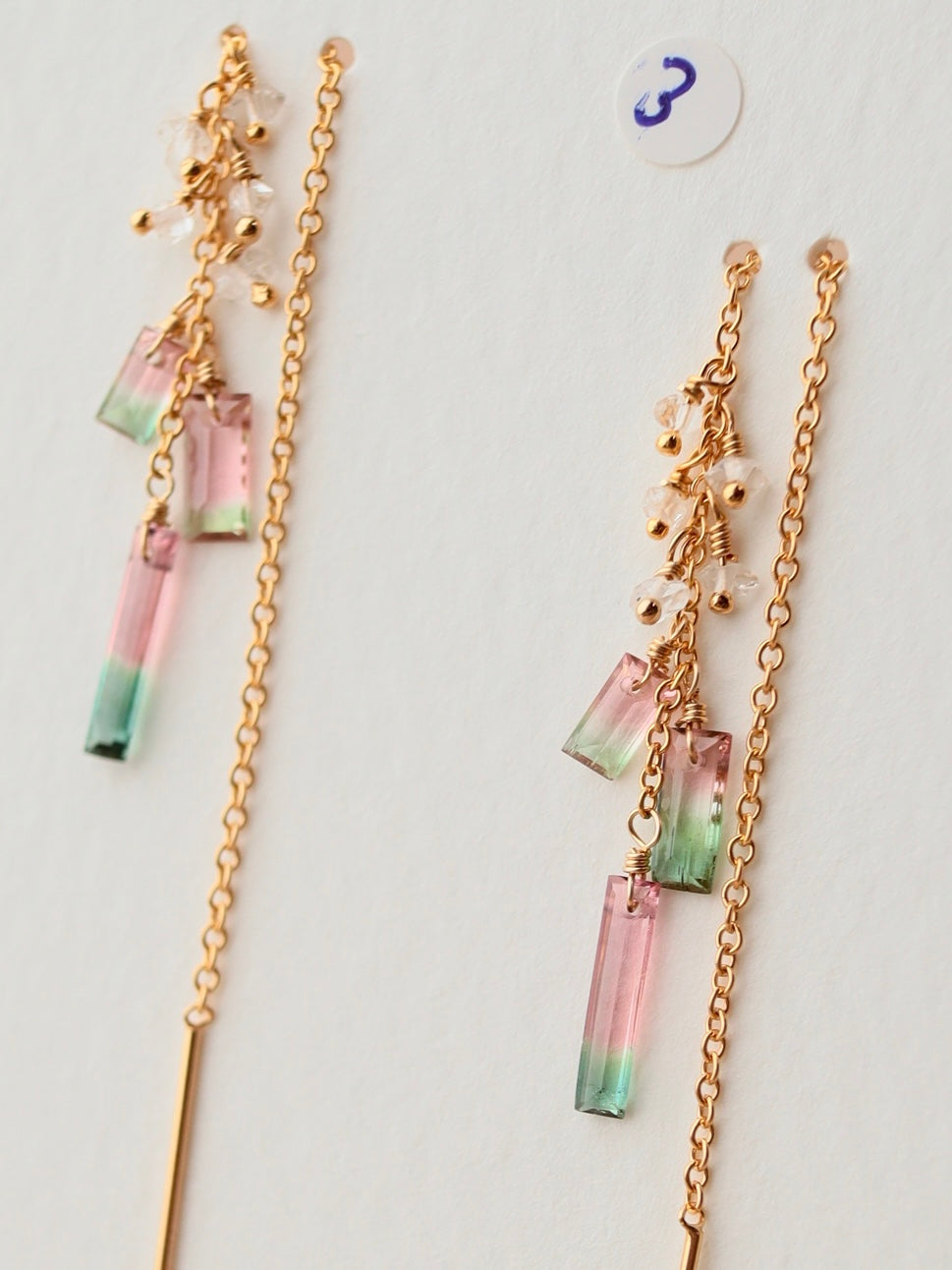 [3-piece type] (3) Watermelon tourmaline American earrings