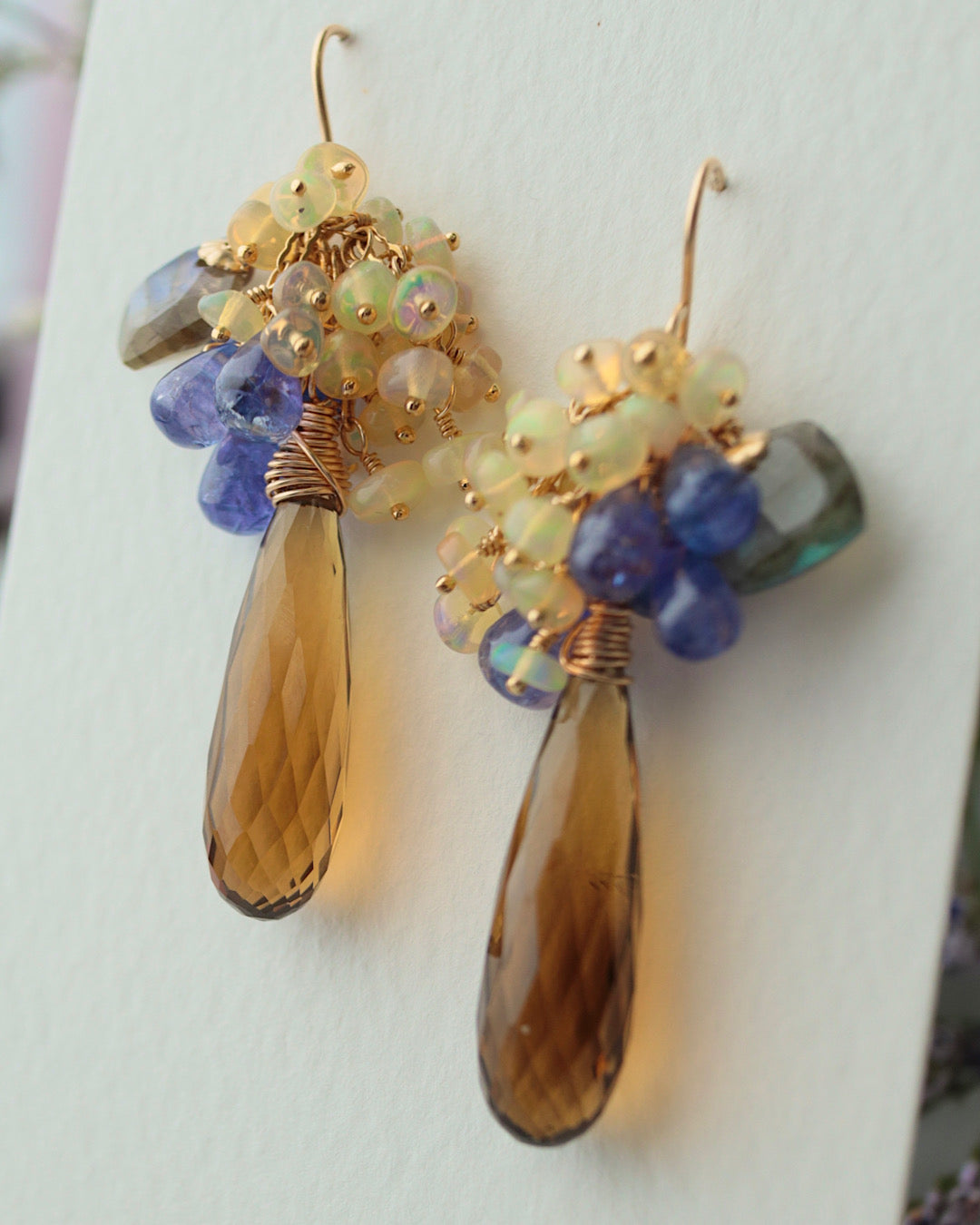 【Aqua Bloom】Tanzanite and Cognac Quartz Earrings