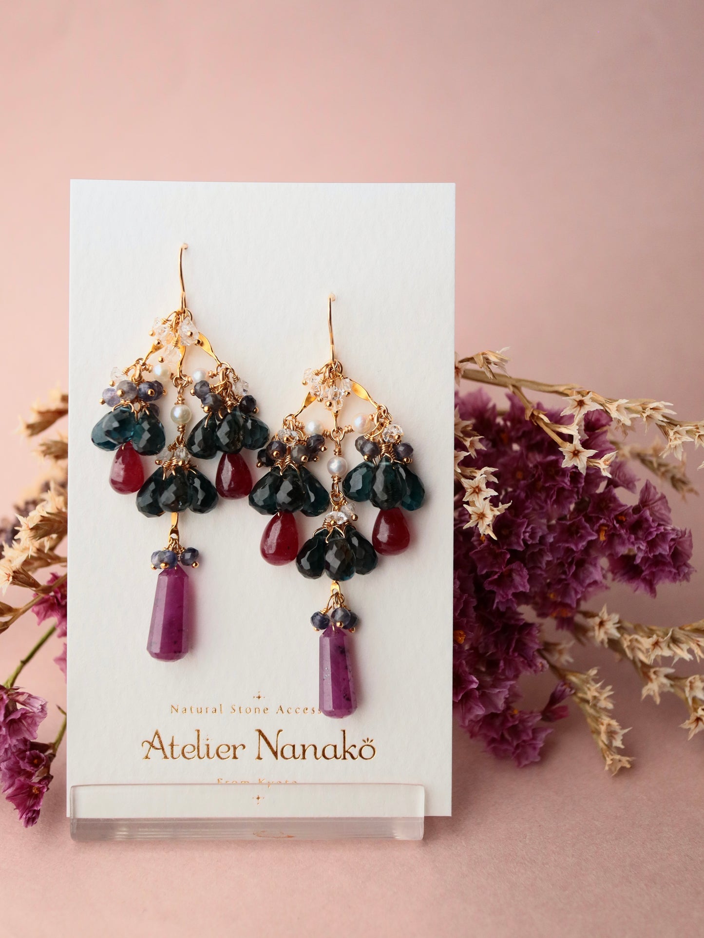 [Stories in Red] Ruby and London Blue Topaz Chandelier Earrings