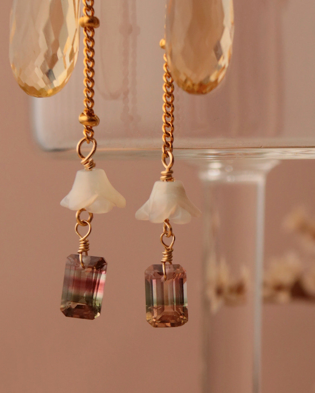 [One-of-a-kind] Bicolor Tourmaline and Citrine Earrings