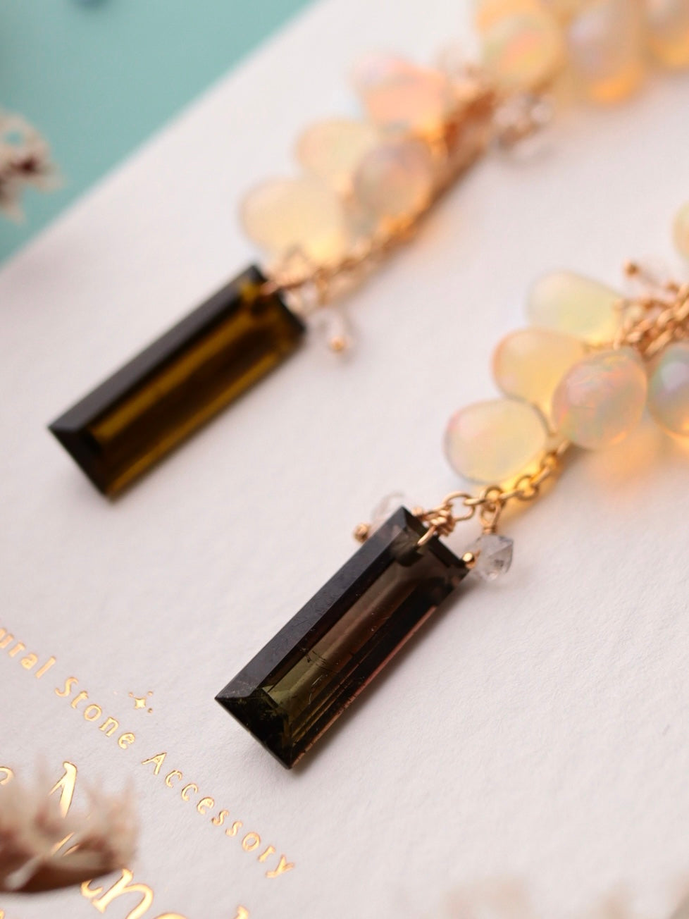 Opal and tourmaline earrings