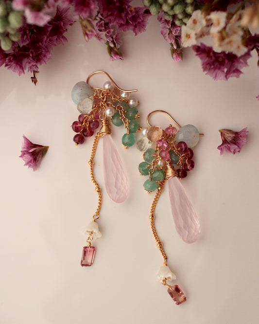 [One-of-a-kind] Pink tourmaline and rose quartz earrings