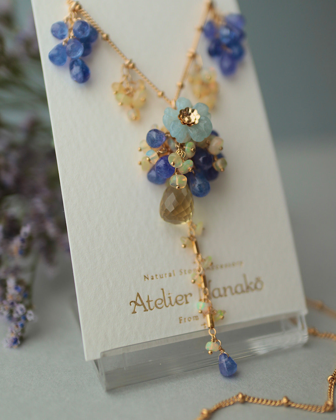 [One-of-a-kind] [Aqua Bloom] Aquamarine and Tanzanite Necklace