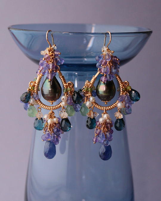 [Water Lilies] Water Lilies at Night — Chandelier Earrings [One-of-a-kind]