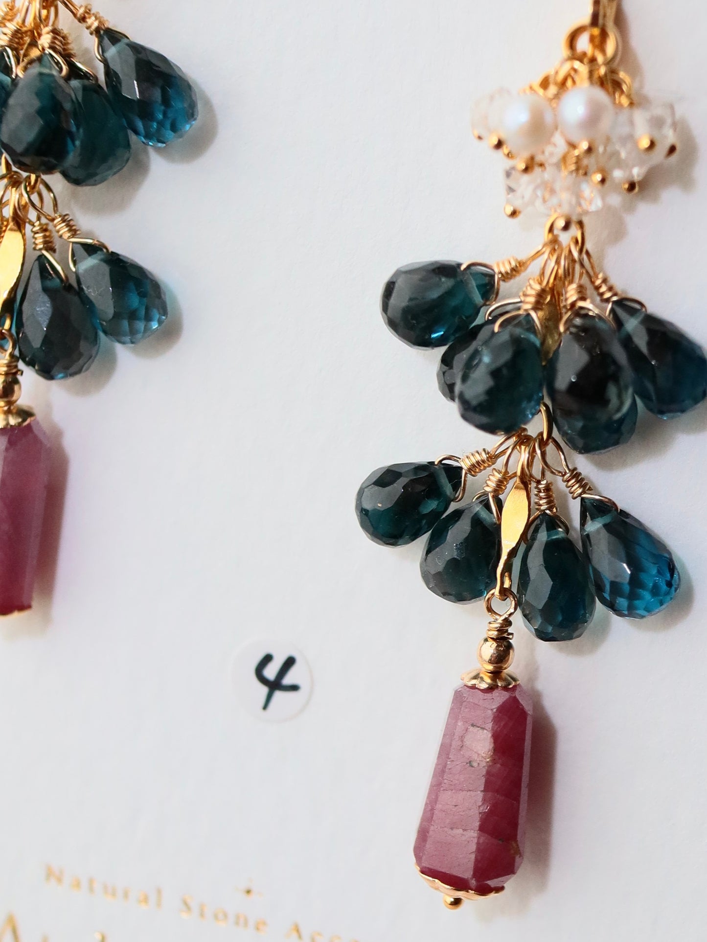 [Stories in Red] Ruby and London Blue Topaz Long Earrings④