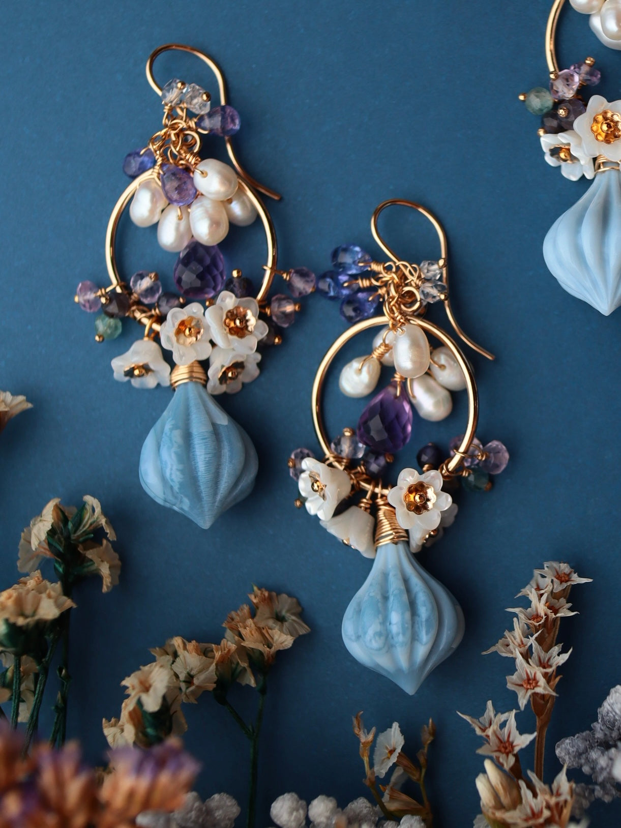 Blue Opal Chandelier Earrings