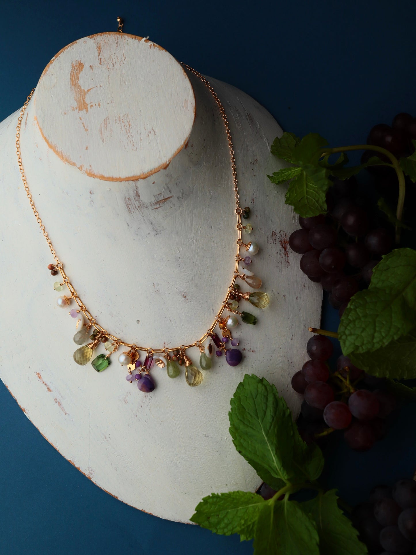 Lemon quartz exotic round necklace