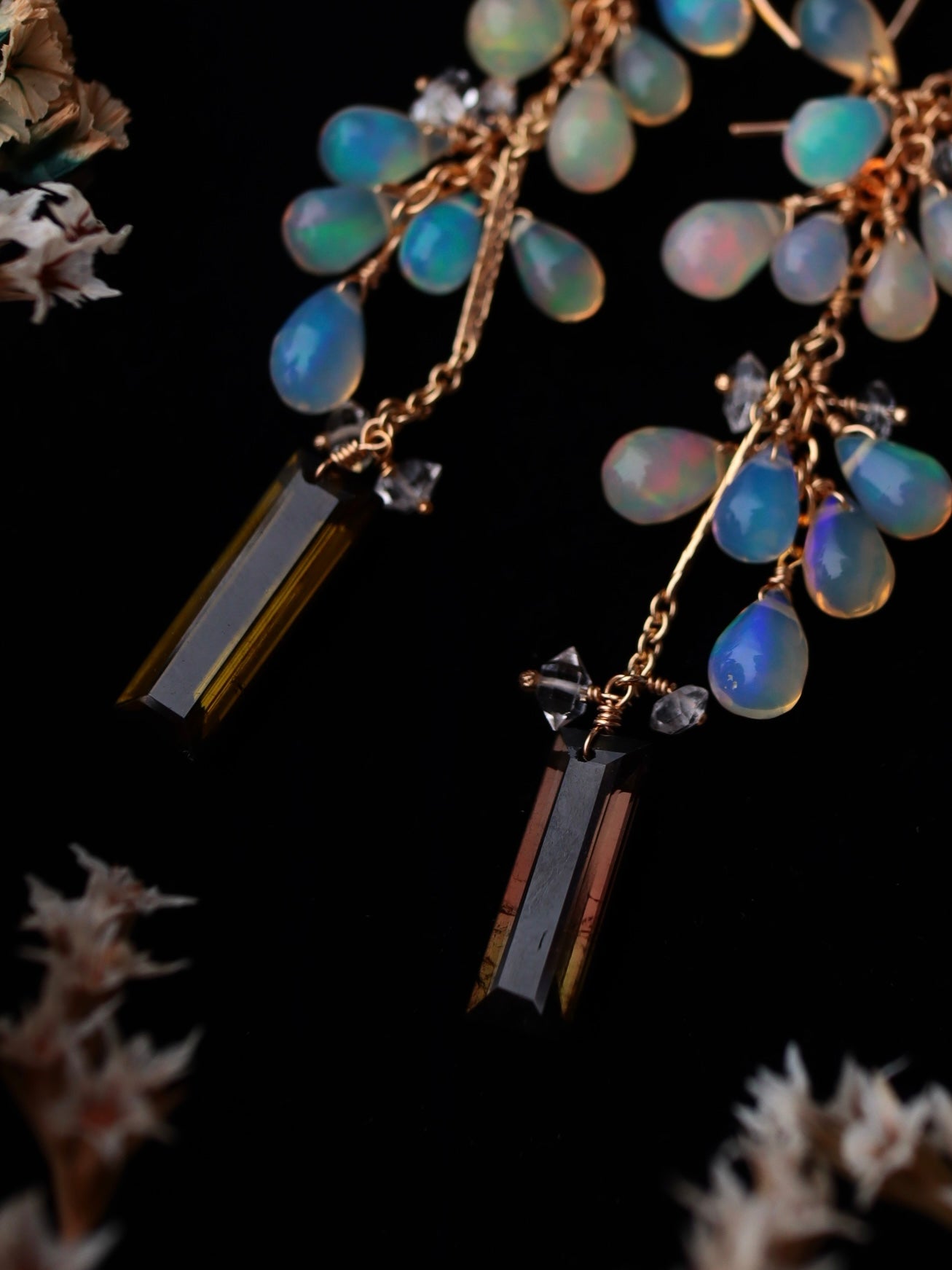 Opal and tourmaline earrings