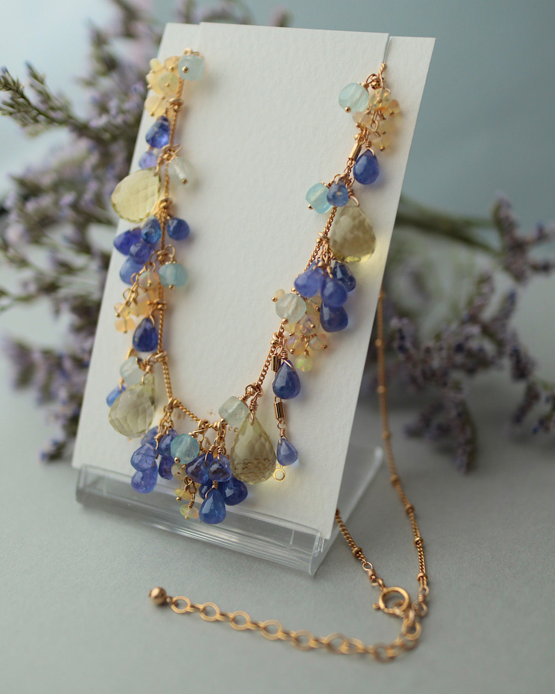 [One-of-a-kind] [Aqua Bloom] Tanzanite and Lemon Quartz Necklace