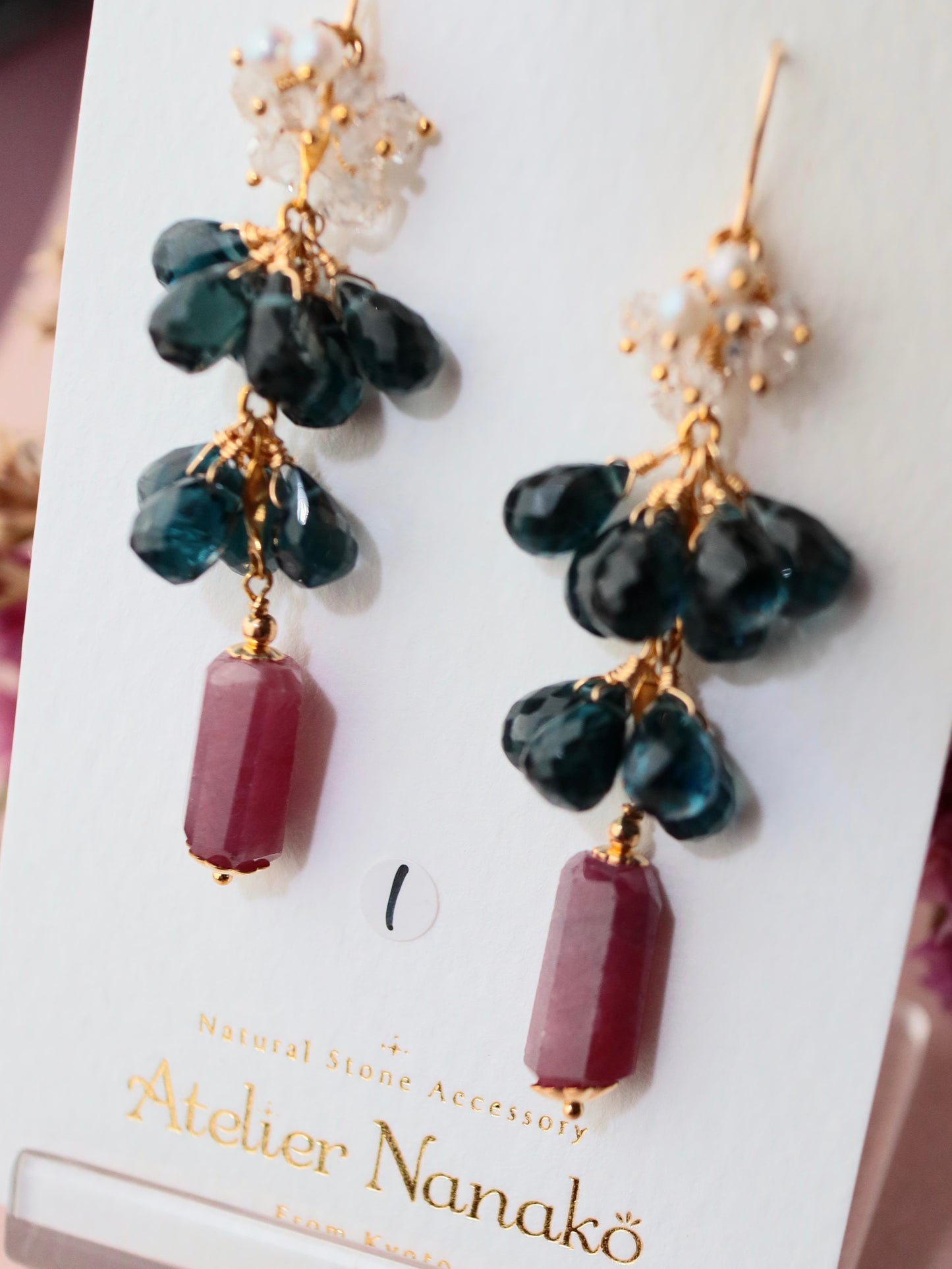 [Stories in Red] Ruby and London Blue Topaz Long Earrings①
