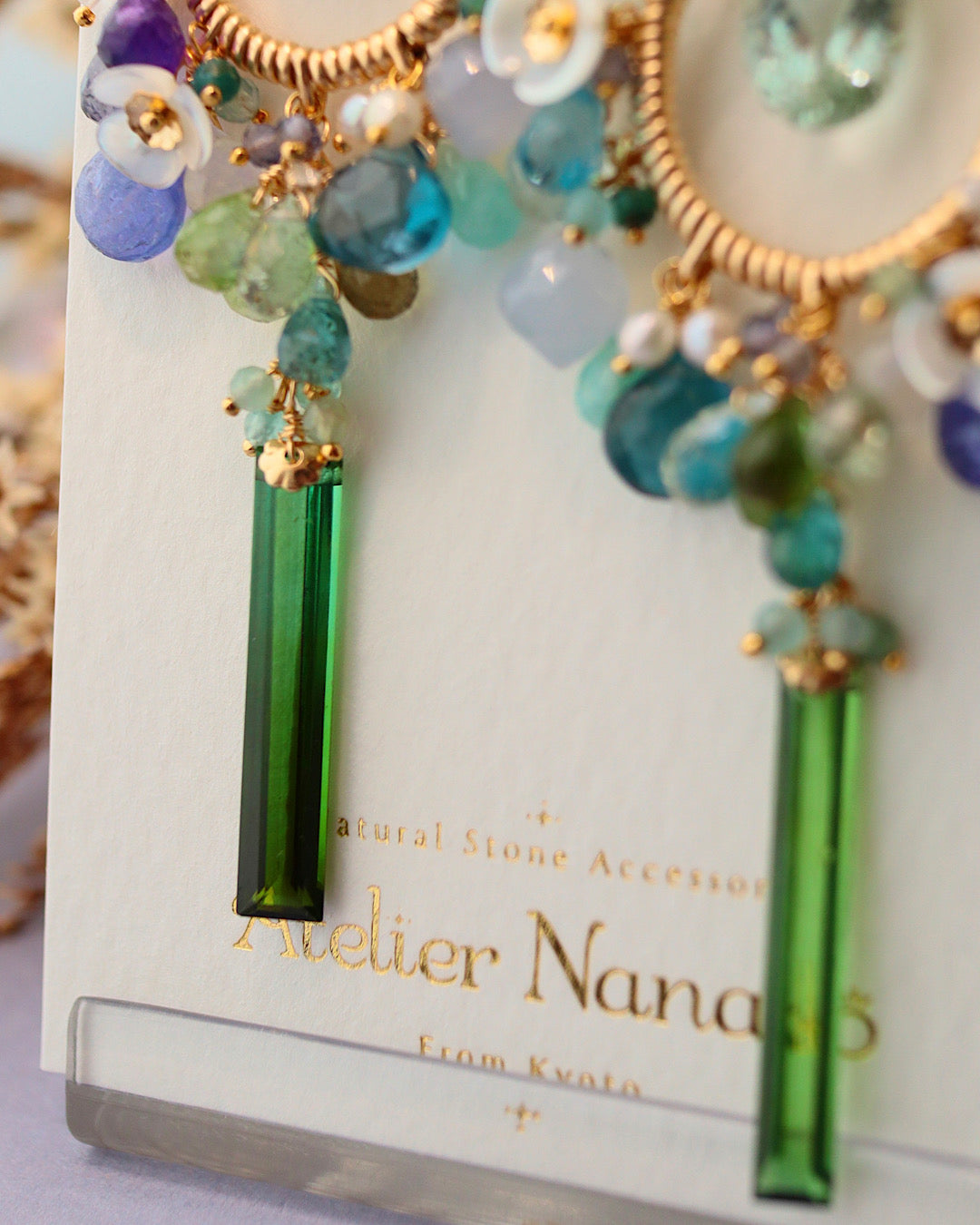 [One of a kind] Blue and green chandelier earrings