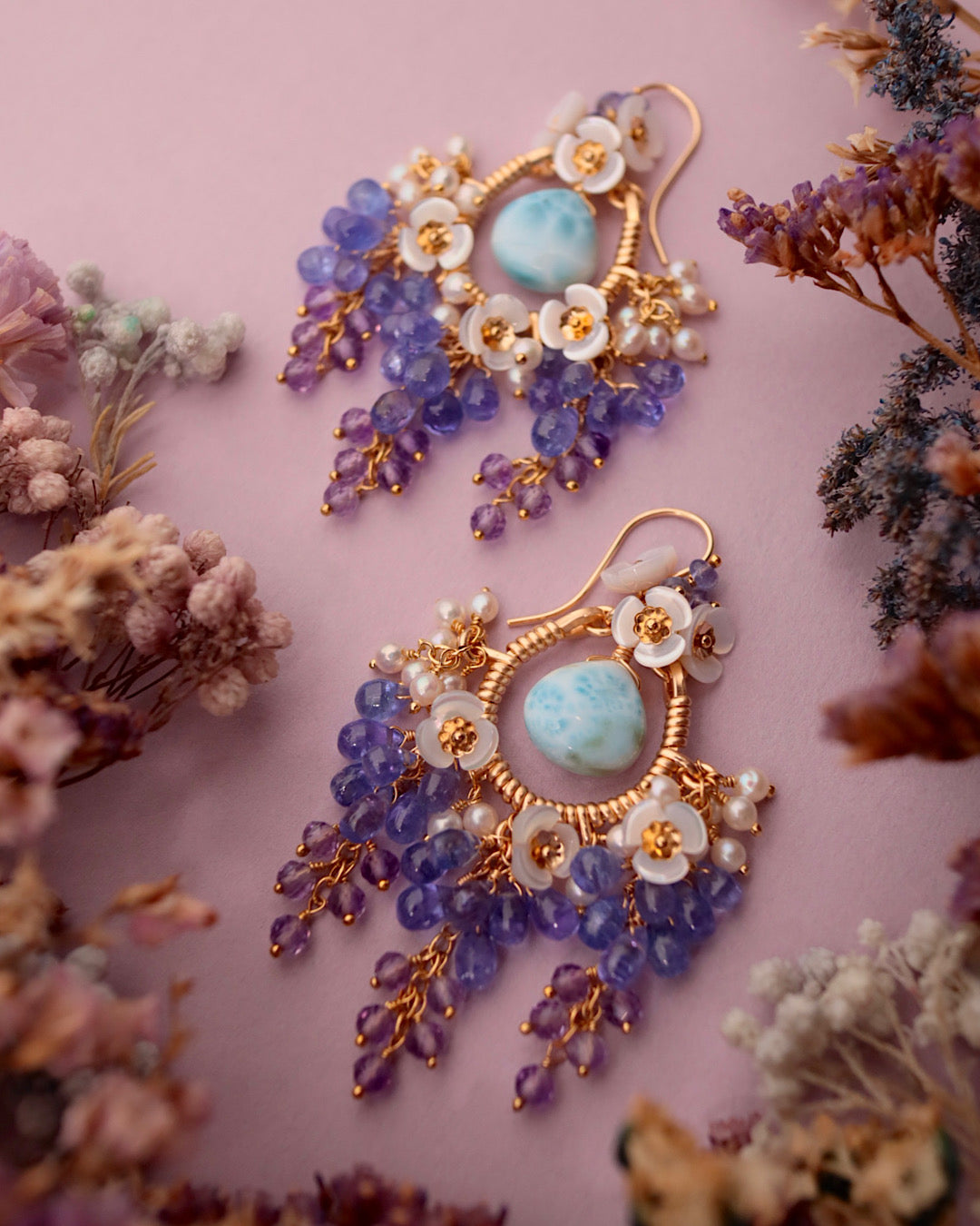 [One-of-a-kind] Larimar Wisteria Chandelier Earrings