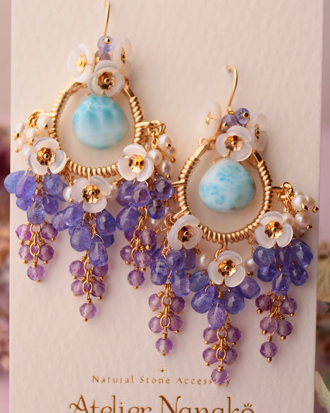 [One-of-a-kind] Larimar Wisteria Chandelier Earrings