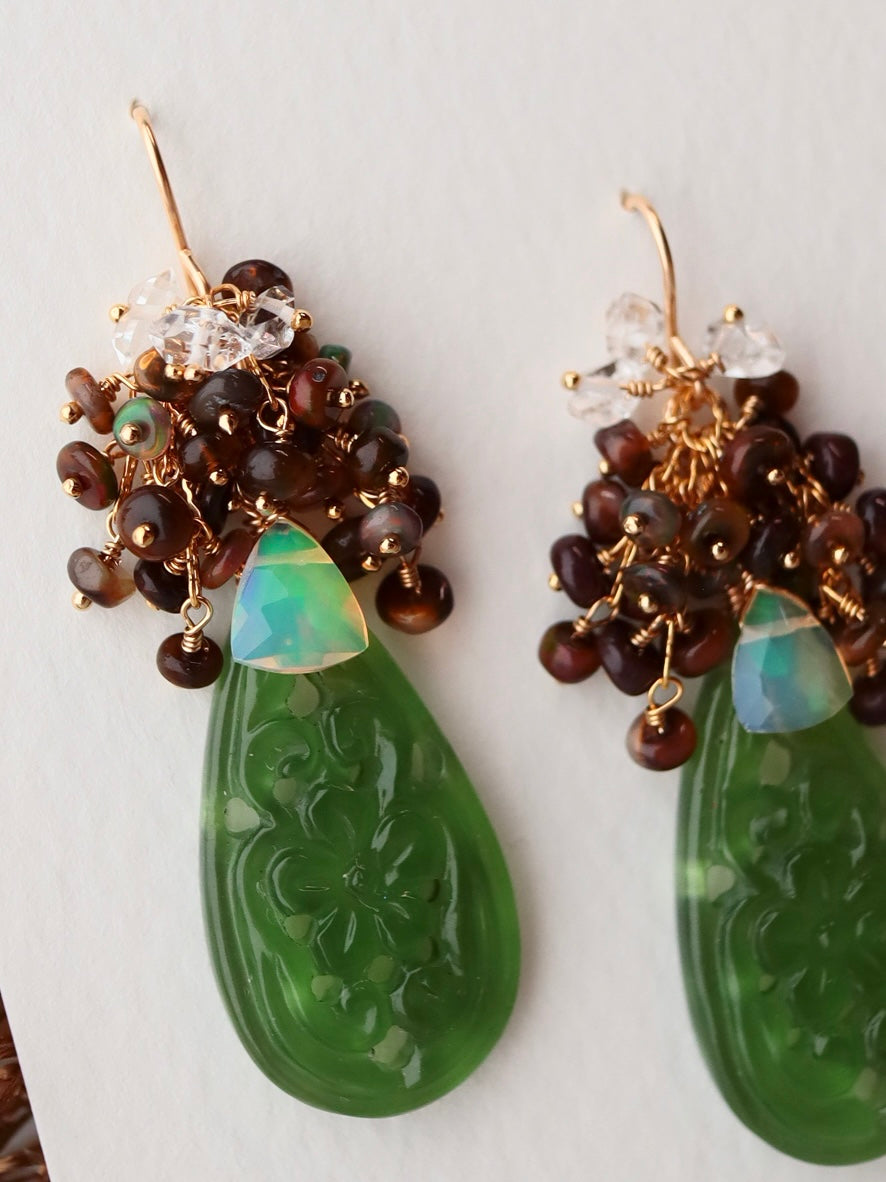 [One of a kind] Carved aventurine earrings/earrings③