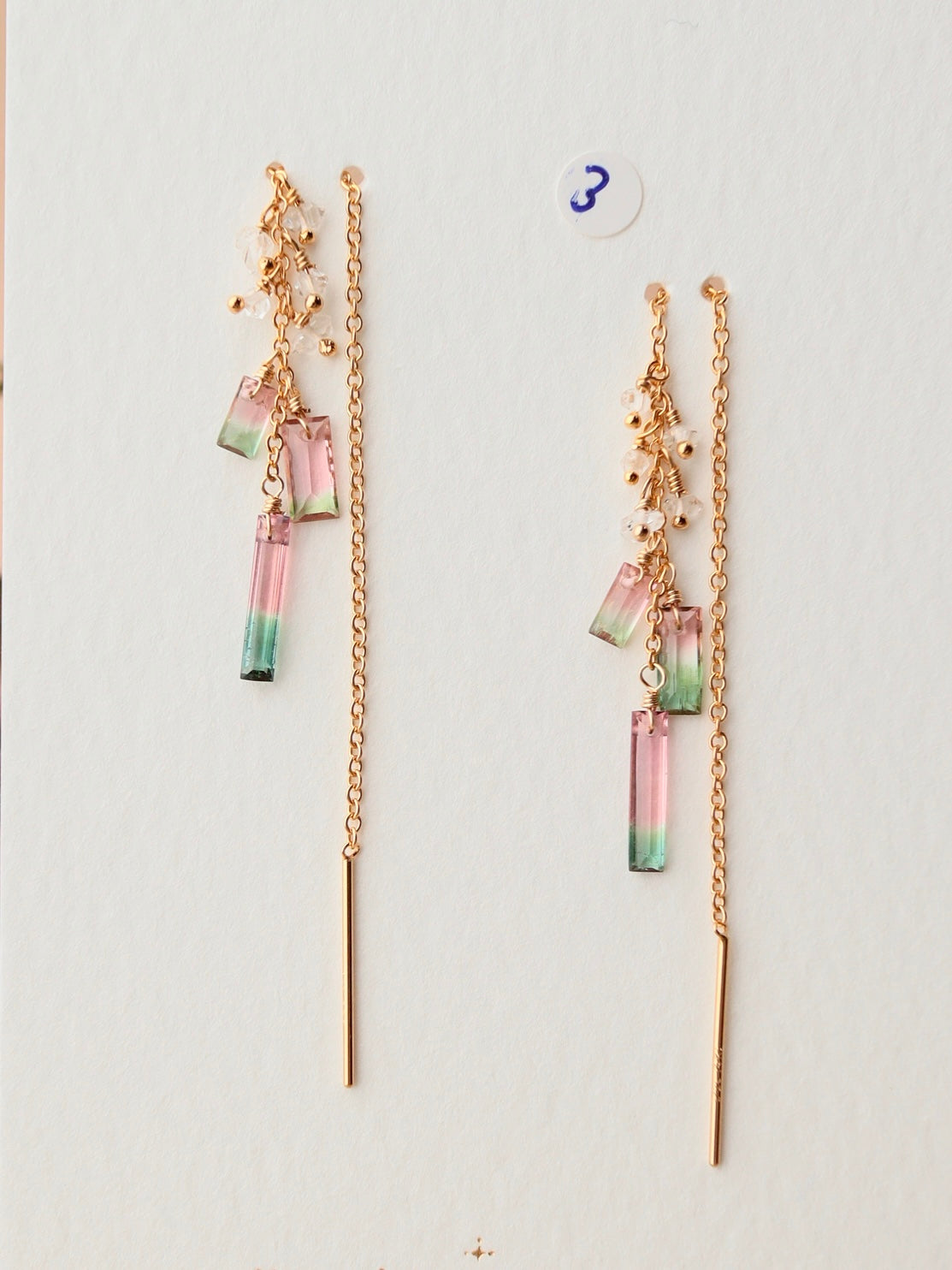 [3-piece type] (3) Watermelon tourmaline American earrings