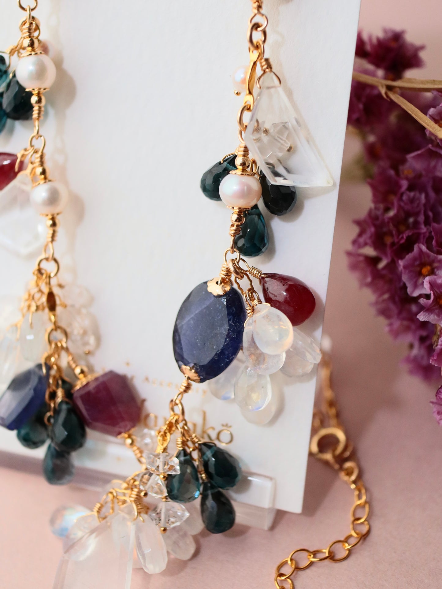 One-of-a-kind [Stories in Red] Ruby and London Blue Topaz Necklace